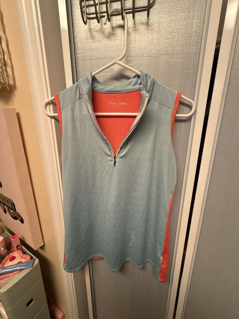 Court Haley Women's Size Small Sleeveless 1/4 Zip Golf Polo Top Blue and Coral